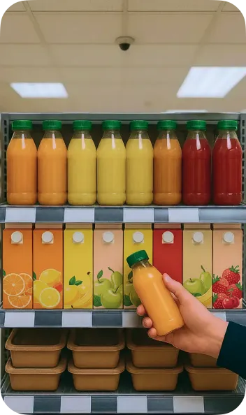 Plastic bottles on a shelves